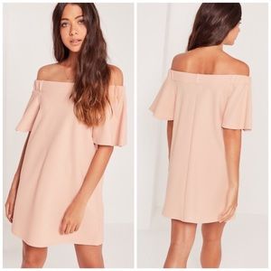 Misguided Off Shoulder Pale Pink Blush Dress